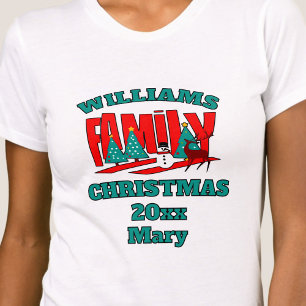 Noël rouge vert nom de famille modifiable T-shirt