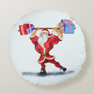 Noël Round Coussin Bodybuilder Père Noël avec cade