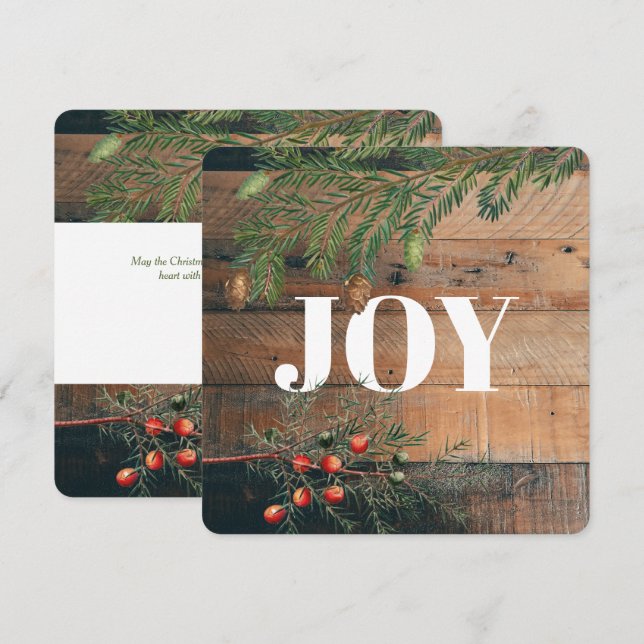 Noël Rustic Wood Joie Carte de Noël (Devant / Derrière)