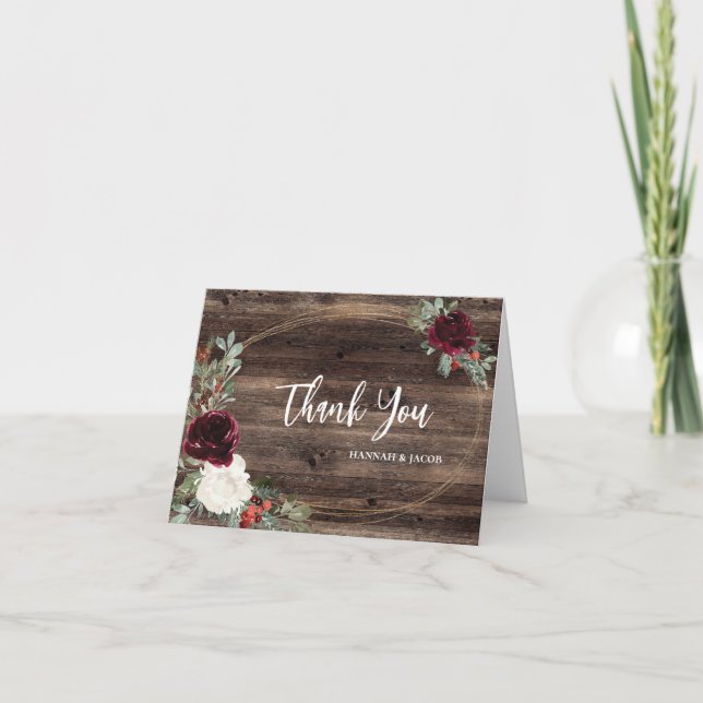 Noël rustique Carte de remerciements de mariage d' (Devant)