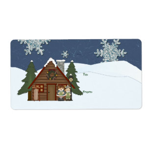Noël rustique de cabine de pays de loge la nuit