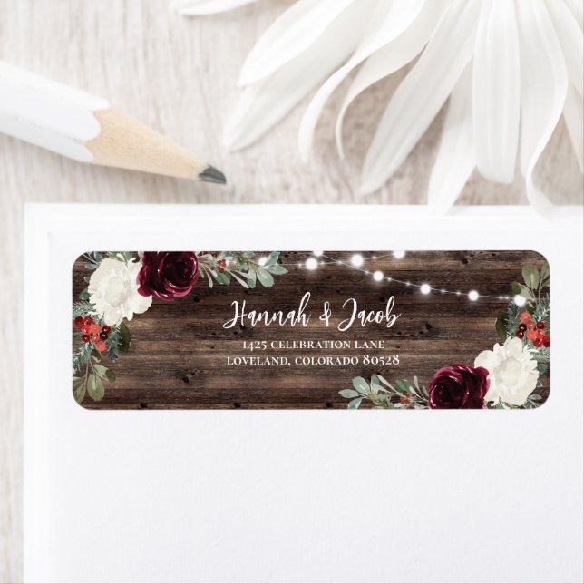 Noël rustique Mariage d'hiver Adresse de retour (En situation)