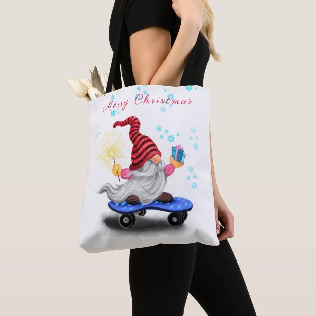 Noël Sac fourre-tout Patinage Gnome avec cadeaux (De près)