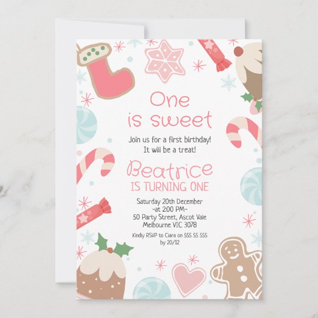 Noël saison Sweets 1er anniversaire Invitation (Devant)