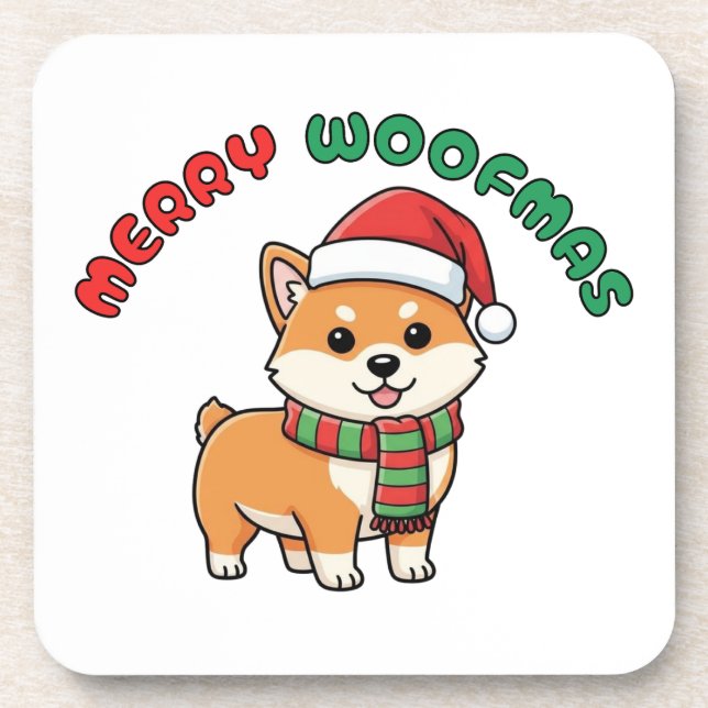Noël Shiba Inu Dessous de verre : Joyeux Woofmas (Devant)
