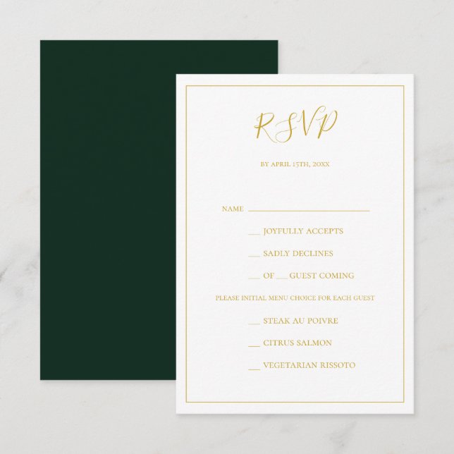 Noël simple et élégant | Green Menu Choice RSVP (Devant / Derrière)