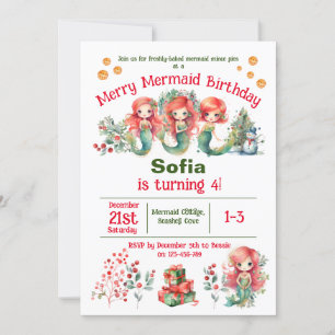Noël Sirène Anniversaire Fête Invitation