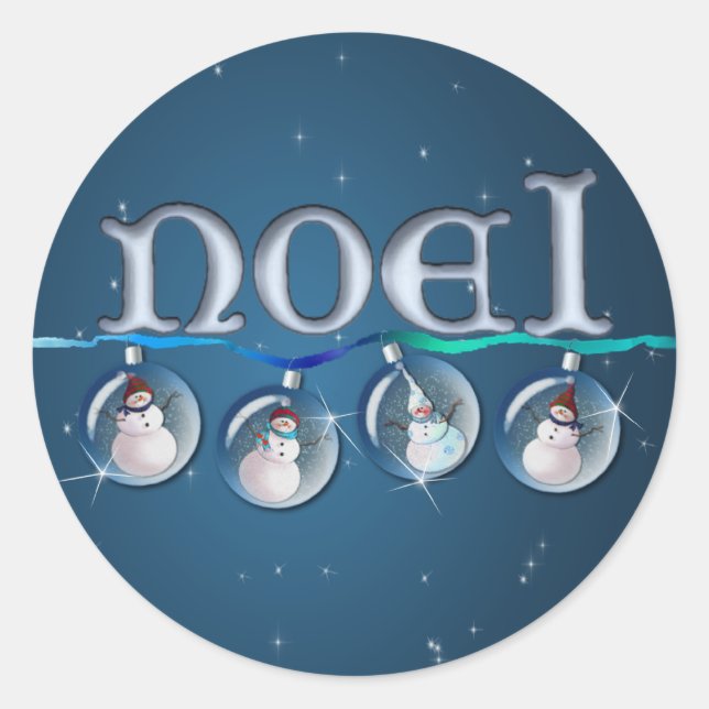 NOEL SNOWMAN GLOBES by SHARON SHARPE Classic Round Sticker (Front)