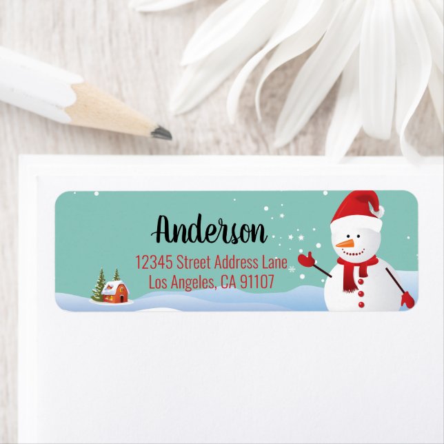 Noël Snowman Retourner l'adresse Étiquettes (En situation)