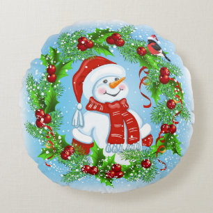 Noël Snowman Round Coussin