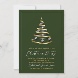 Noël Soirée Green Gold Tree Invitation