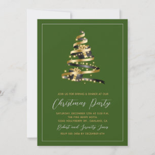 Noël Soirée Green Gold Tree Invitation