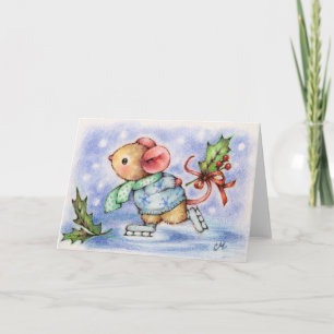 Noël Souris de Noël Patinage sur glace Carte migno