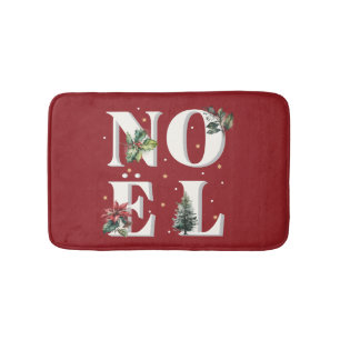 Noël text design with beautiful winter plants bath mat