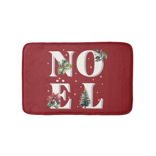 Noël text design with beautiful winter plants bath mat (Front)