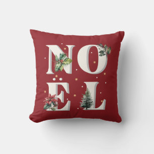 Noël text design with beautiful winter plants throw pillow