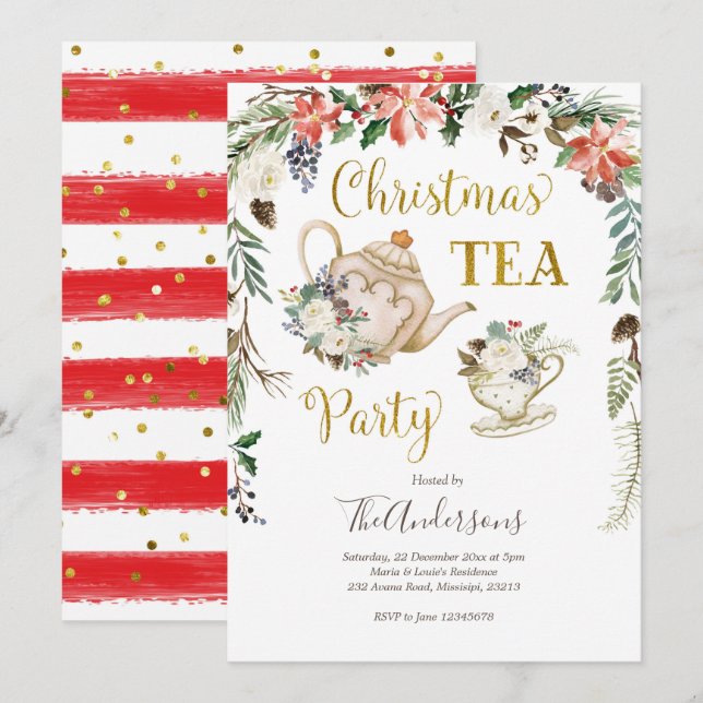 Noël Thé Fête Invitation (Devant / Derrière)