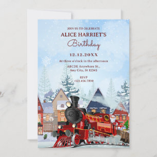Noël train hiver anniversaire Invitation