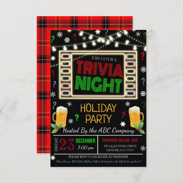Noël Trivia Night Party Invitation (Devant / Derrière)
