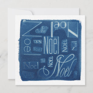 Noël Typographic Cyanotype Square Holiday Card