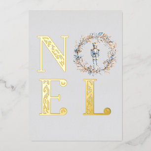 Noel Typography Christmas Nutcracker Ballet Photo Foil Holiday Card