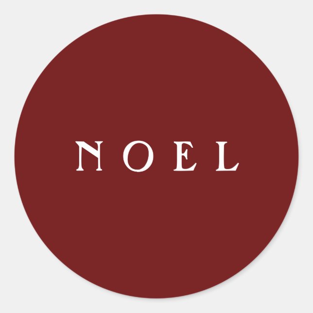 NOEL Typography Red Simple Modern Classic Round Sticker (Front)