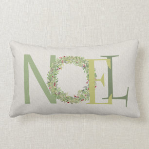 NOEL typography with Christmas wreath Lumbar Pillow