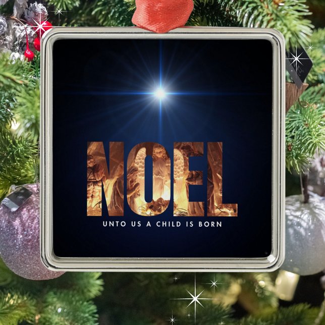 NOEL Unto Us A Child Is Born Christmas Nativity Metal Ornament (Creator Uploaded)