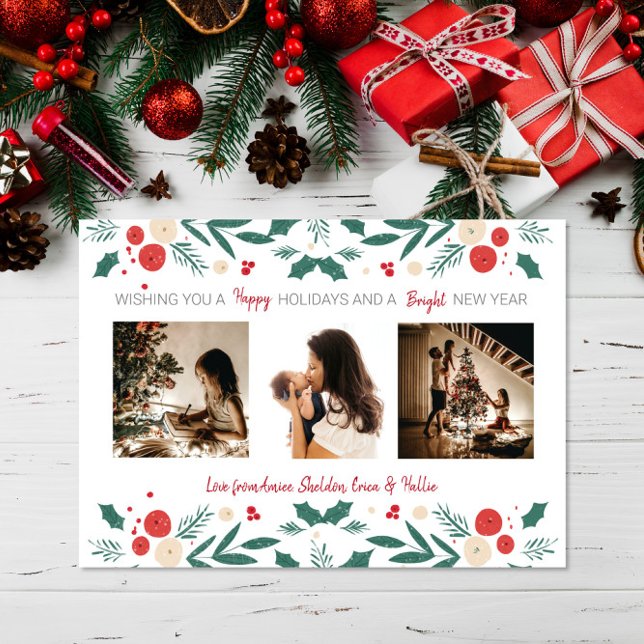 Noël Vacances baie de lierre 3 Photos Carte (Créateur téléchargé)