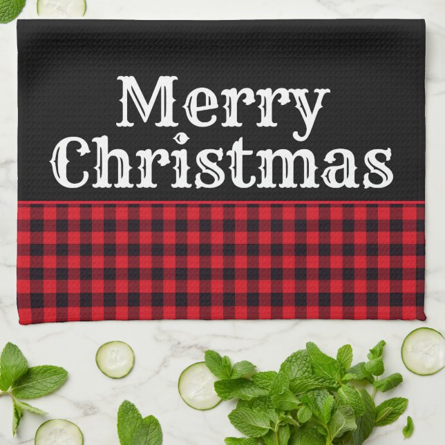 Noël Vacances Cuisine Serviette Buffalo Plaid (Plié)