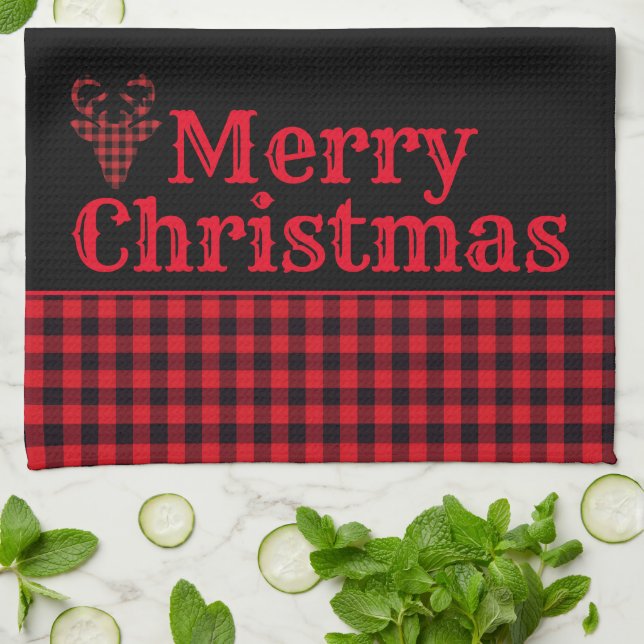 Noël Vacances Cuisine Serviette Buffalo Plaid (Plié)