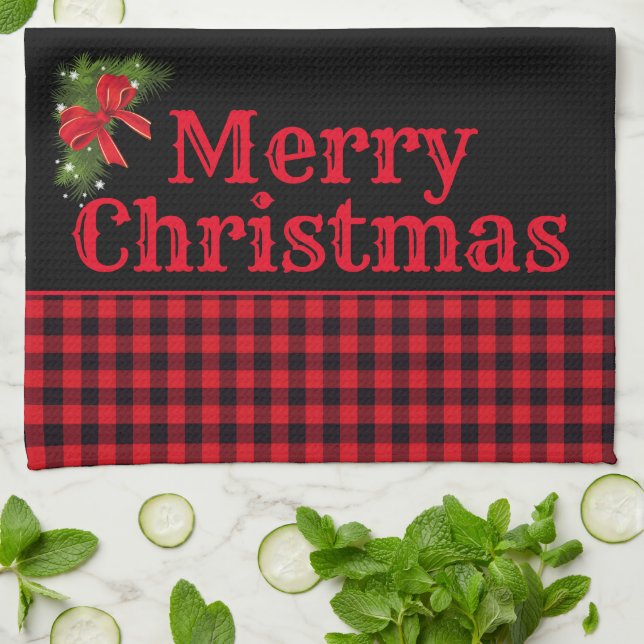 Noël Vacances Cuisine Serviette Buffalo Plaid (Plié)