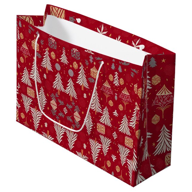 Noël Vacances Rouge & Blanc Grand Cadeau Sac (Devant Angle)
