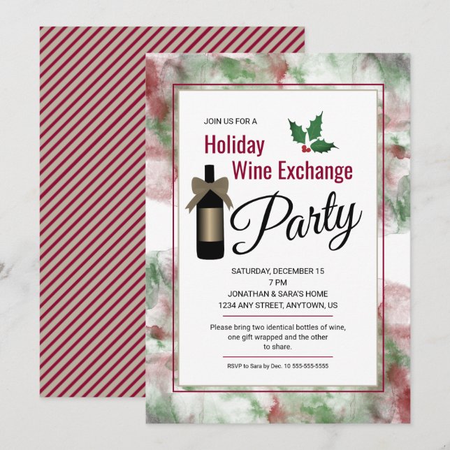 Noël Vacances Vins Invitation de la fête (Devant / Derrière)