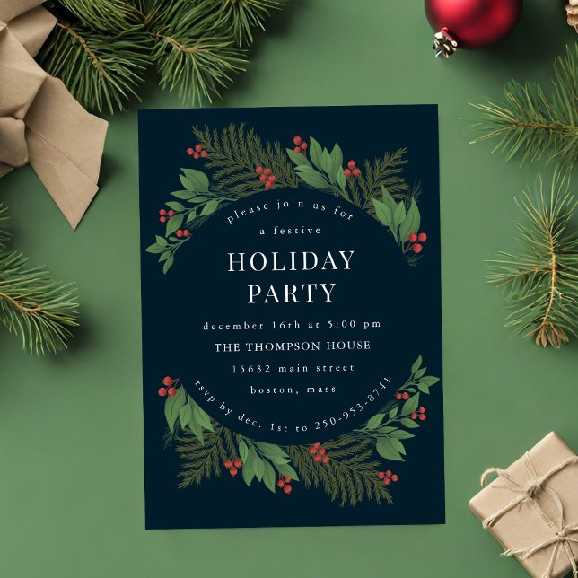Noël Verdure Wreath Fête Invitation (Créateur téléchargé)