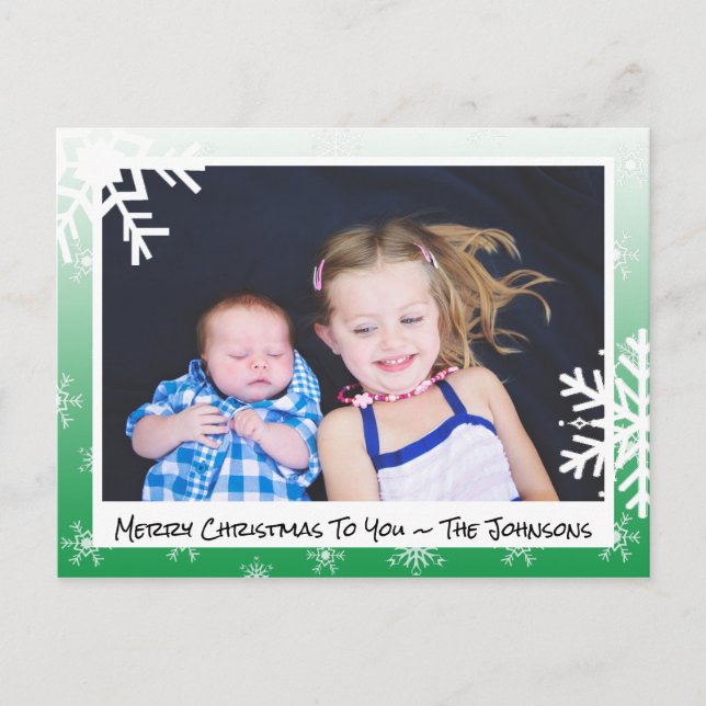 Noël vert Snowflakes Carte photo de famille (Devant)