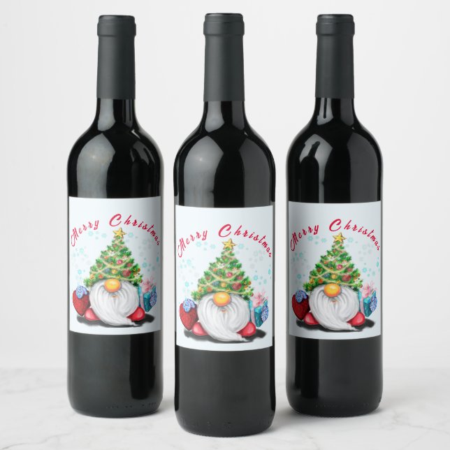 Noël Vin Étiquette fête Gnome avec cadeau (Bouteilles)