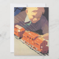 Noël Vintage, Garçon avec jouets Trains Invitation