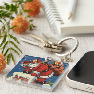 Noël vintage, le Père Noël descend dans la cheminé