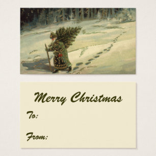Noël vintage, le Père Noël porte un arbre