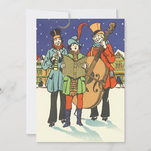 Noël Vintage, Musiciens Caroling Invitation (Devant)