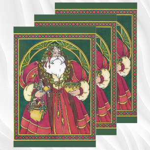Noël vintage, Père Noël avec feuilles de houx