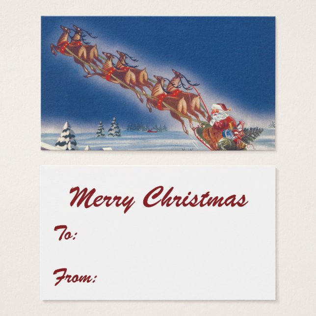Noël vintage, Père Noël en traîneau volant avec re (Devant & derrière)