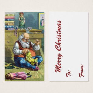 Noël Vintage, Père Noël Fabriquant Des Poupées De 