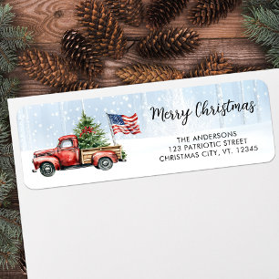 Noël Vintage Red Truck US Drapeau Adresse de retou