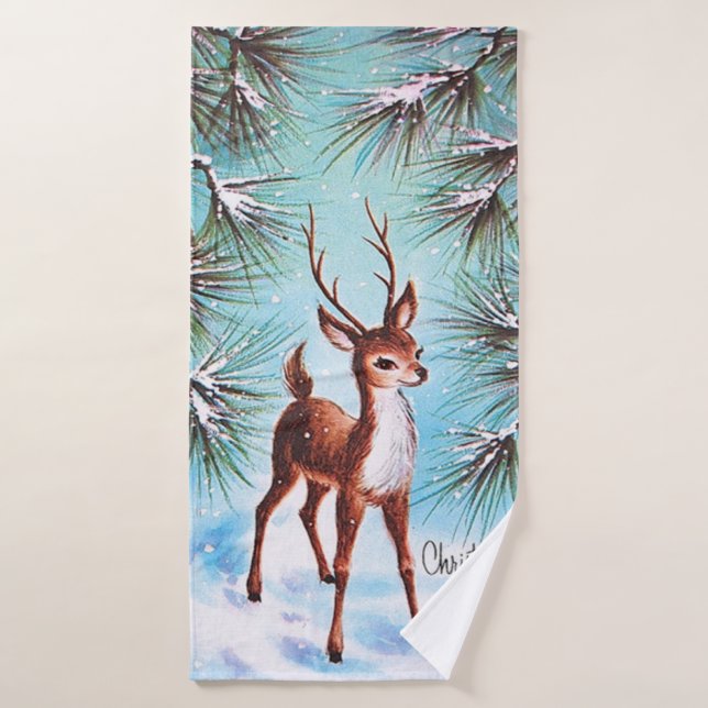 Noël Vintage Renne Arbres de pin (Serviette de bain)