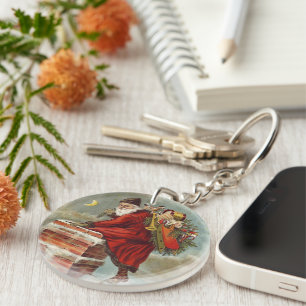 Noël vintage victorien Saint Nicolas sur le toit