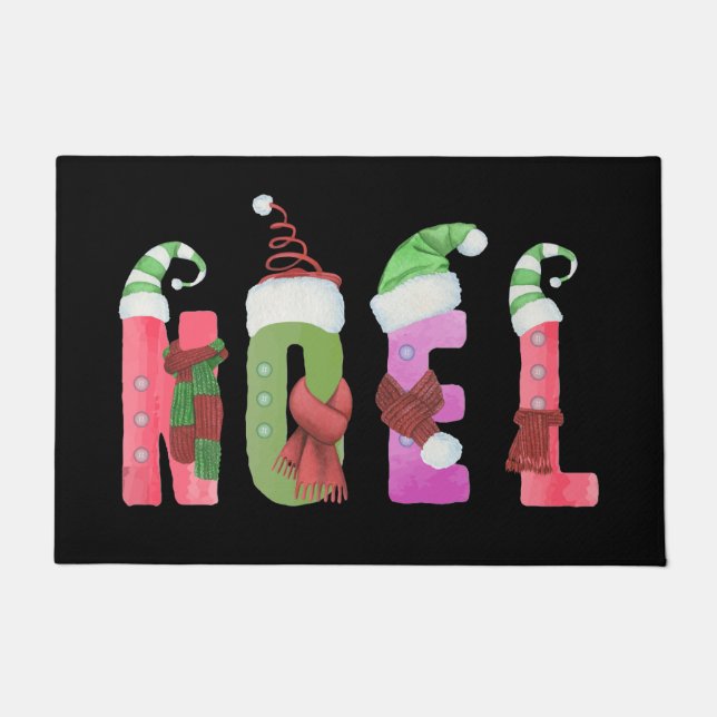 Noel Watercolor Elf Style Christmas Doormat (Front)