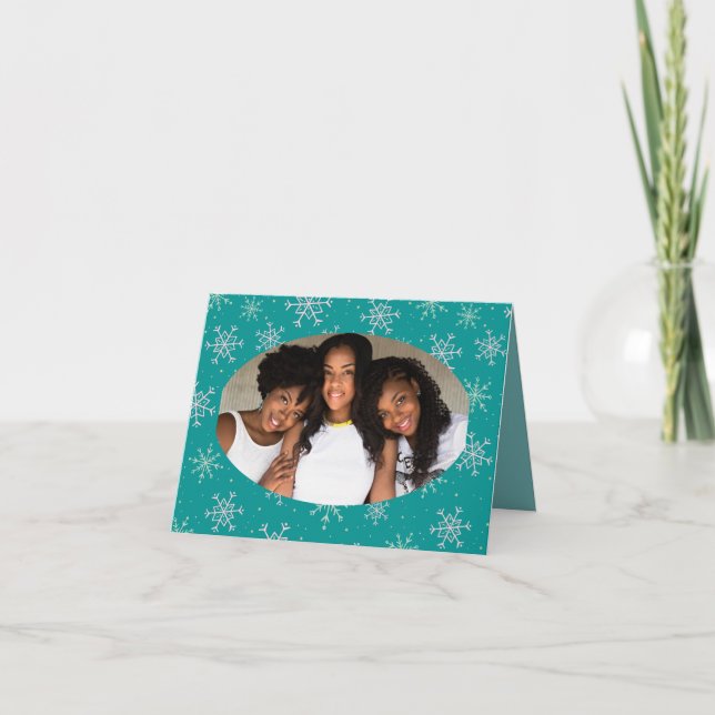 Noël White & Aqua Snowflakes sur photo Turquoise (Devant)