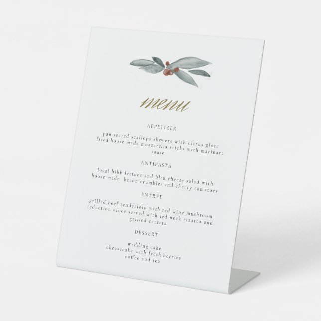 NOEL Winter Berry Christmas Holiday Wedding Menu Pedestal Sign (Front)